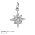 Silver octagonal star charm with sparkling cubic zirconia, 6.5-7mm jewelry component - Star-Silver