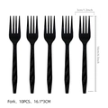 Set of 10 black reusable plastic forks for racing theme parties, 6.3 inch long - Black Forks 10pcs
