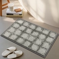 Grey and white checkered chenille bath mat with soft microfibers and non-slip backing - Frost Flower Plaid