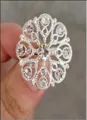 Silver-colored alloy floral ring with sparkling rhinestones in a radial pattern design - Silver Hollow - Clear Crystal (XD033-1)
