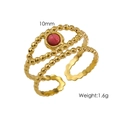 14K vergoldeter doppelreihiger Ring mit 10mm rotem Stein, 1.6g schwer, größenverstellbar - R12-Rhodonit