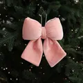 Pink velvet Christmas bow ornament for holiday tree decoration with hanging loop - Pink Velvet Bow (Medium)