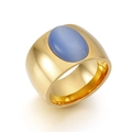 Golden wide band ring featuring a blue oval cat eye stone with a polished finish - US 7 / Blue Stone Gold Band (KR51687-Z)