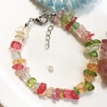 Colorful natural crystal chip beaded bracelet with adjustable silver lobster clasp - Multicolor Crackle Quartz