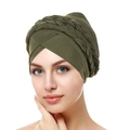 Olive green twisted braid turban hat for women in soft milk silk fabric for spring - Army Green