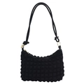 Borsa a tracolla nera a bolle con trama increspata e anelli di metallo dorato - Nero