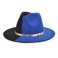 Two-tone black and royal blue wool fedora hat with wide brim and gold buckle strap - Black+Royal Blue