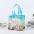 Light blue non-woven Easter gift bag with cartoon bunny and Happy Easter greeting - CBD01-Horizontal / 21x20x15cm