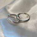 French vintage silver 925 earrings with a polished round latch-back hoop design - Silver Mirror Polished Hoop (E009)