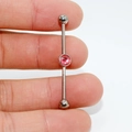 G23 titanium industrial barbell piercing with pink round zircon stone for upper ear cartilage - Rose Red Flat Zirconia