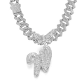Silver Cuban chain necklace featuring icy pavé butterfly and large letter W pendant - Silver Letter W