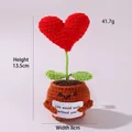 Handmade crochet heart potted plant with smile face and greeting card 13.5cm height - Positive Potted-Heart Red