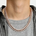 Men's 13mm rose gold Cuban link necklace featuring full iced out crystal settings - 40cm (16inch) / Rose Gold