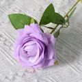 Single stem of realistic purple velvet rose with green leaves for home decoration - Elsa Light Purple