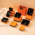 Orange and black jewelry gift box set with matching paper bag and gold foil text - 5×5×3cm / Orange Black