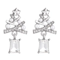 Christmas tree stud earrings with silver plating, pearls and sparkling crystal drops - 03 White K 1865