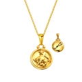 Collier double face signe Taureau plaqué or 18 carats avec pendentif rond et poli - Taureau