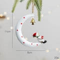 Pendaglio pupazzo di neve su luna a pois rossi con campanella per l'albero di Natale - Ferro Bianco - Luna Pupazzo di Neve