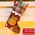 Christmas stocking in red linen and velvet with 3D reindeer and wreath, 28x43cm size - Reindeer Style (095-C)