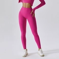 Damen Sportset in Rosé-Pink mit Langarm-Crop-Top und High-Waist-Yogahose - 10/M / Magenta