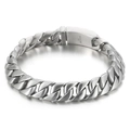 Bracelet chaîne cubaine en acier inoxydable argenté avec fermoir rectangulaire pour homme - Style Acier Sablé (KB43950-D)