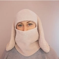 Handmade knitted bunny balaclava in beige featuring long rabbit ears for winter warmth - Beige Long Ears