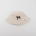 Beige kids cotton bucket hat with black bow embroidery and handmade tag for sun protection - CM8006 Embroidery Bow Series / Beige
