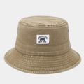 Vintage gewaschener Fischerhut aus Baumwolle in Khaki mit Brooklyn-Patch und Ziernähten - M (56-58cm) / Khaki