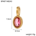 Golden stainless steel pendant with oval pink gemstone and beaded edge detail - BP48714B2A3 / Pink