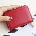 Slim red litchi pattern leather card holder and zip coin purse with golden hardware - Burgundy