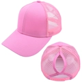 Gorra de béisbol rosa con diseño de cola de caballo y malla trasera transpirable - Rosa