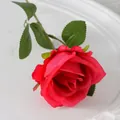 Single artificial red rose with velvet petals on a white ceramic plate for home decor - 7cm / Freud (Silk Cloth)
