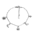 Bracciale in acciaio inossidabile argento con ciondoli a rosa, luna e stella e chiusura - Bracciale con ciondoli multipli / Bracciale Argento (PB882)