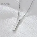 Polished silver vertical bar pendant necklace with sleek box chain in stainless steel - Silver (Box Chain)