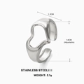 Silver stainless steel open ring with hollow heart design and dimensions specifications - Irregular Hollow Heart / Steel