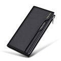 Men's trifold leather wallet with zipper detail in black lychee grain finish - Black Litchi Pattern