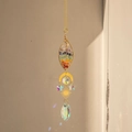 Brass heart tree of life suncatcher with chakra stones and crystal prisms hanging on wall - Brass Leaf Tree of Life