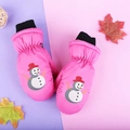 Pink winter mittens for kids with snowman print, windproof and thermal design - One Size / Rose Red Snowman / 3-6 Years