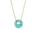 Golden necklace featuring a round malachite stone pendant with unique natural textures - Turquoise