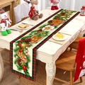 Runner da tavola natalizio con bordi scozzesi rossi e motivi a ghirlanda di pino festivi - 181x35.5cm