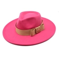 Detail of peach pink wool fedora hat with satin ribbon and gold bee accessory - M (56-58cm) / Rose Red