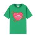 Green Mother's Day T-shirt with pink heart and I LOVE MY MOM print for women - XS / Heart Letter Print / Green
