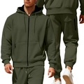 Tuta sportiva da uomo in pile termico verde oliva con felpa con zip e pantaloni sportivi - Verde Militare