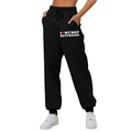 Women's black high waist joggers featuring I Love My Hot Boyfriend slogan print - S / Bottoms / Black