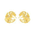 Orecchini a perno a foglia di ginkgo in argento S925 con zirconi cubici pavimentati - Argento 925 / Oro 18K (Con Tappi in Silicone)