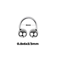 Polished silver circular horseshoe barbell 0.8mm gauge with 6mm diameter and 3mm balls - Horseshoe Ring / 0.8x6x3mm