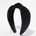 Macro shot of black velvet headband featuring a stylish top knot and soft texture - Velvet Knotted Style / Black