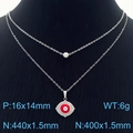 Double layer stainless steel necklace with red and white evil eye pendant on black display - Steel Red (KN283032-TJG)