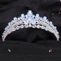Detail of silver bridal crown with marquise blue opals and sparkling round rhinestones - H1409 Silver White + Blue Opal
