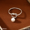 Anello a nodo in acciaio inossidabile argento con perla, larghezza 6mm e peso 1,5g - US 6 / Argento